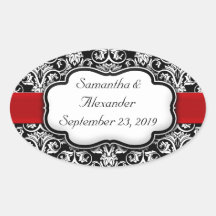 Cinta roja de damasco negro/blanco