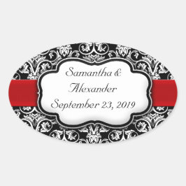 Pegatina Ovalada Cinta roja de damasco negro/blanco