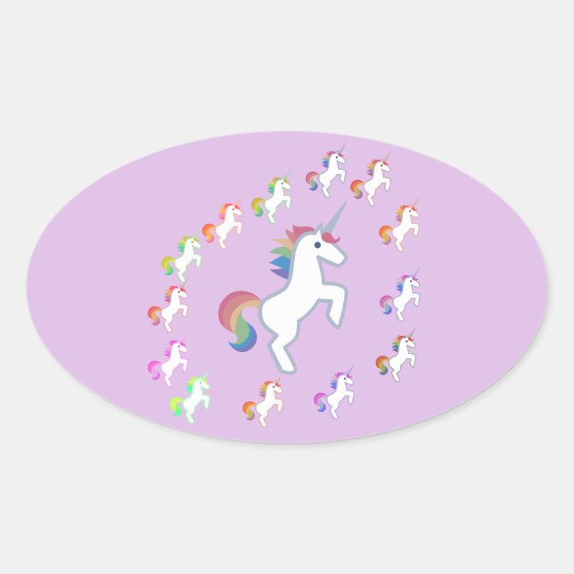 Pegatina Ovalada Círculo de Armonía del Unicornio Morado Claro (Anverso)