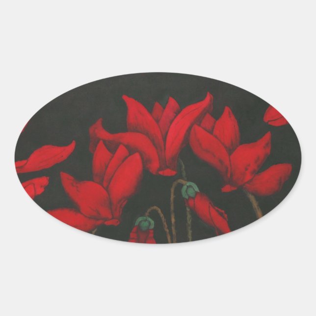 Pegatina Ovalada Círculo rojo vivo en un fondo negro oscuro (Anverso)