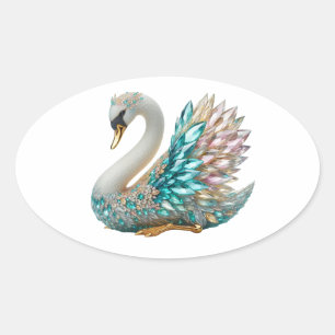 Pegatina Ovalada Cisne Dorado Bedazzled Cristal Diamante Brillo