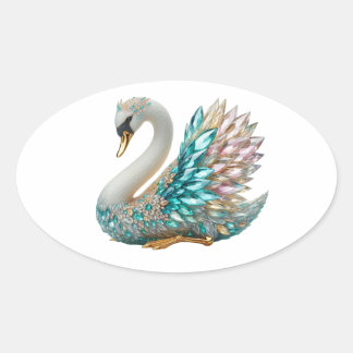 Pegatina Ovalada Cisne Dorado Bedazzled Cristal Diamante Brillo