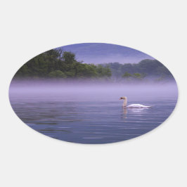 Pegatina Ovalada Cisne en el lago