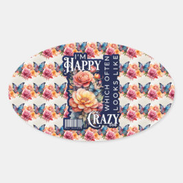 Pegatina Ovalada Cita feliz divertida por toda la impresión