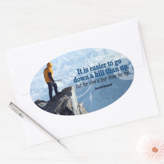 Pegatina Ovalada Cita Inspiradora de Arnold Bennett "Top view" (Sobre)