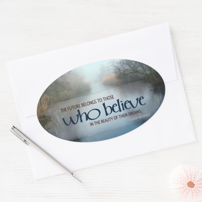 Pegatina Ovalada Cita Inspiradora de Eleanor Roosevelt "El futuro" (Sobre)