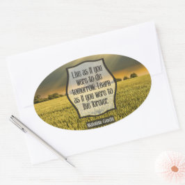 Pegatina Ovalada Cita Inspiradora de Mahatma Gandhi "en vivo"