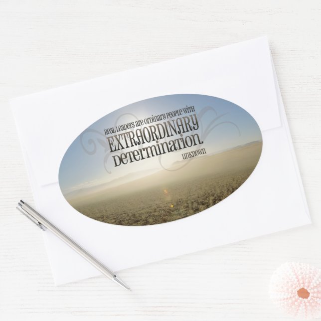 Pegatina Ovalada Cita Inspiradora de "Verdaderos Líderes" (Sobre)