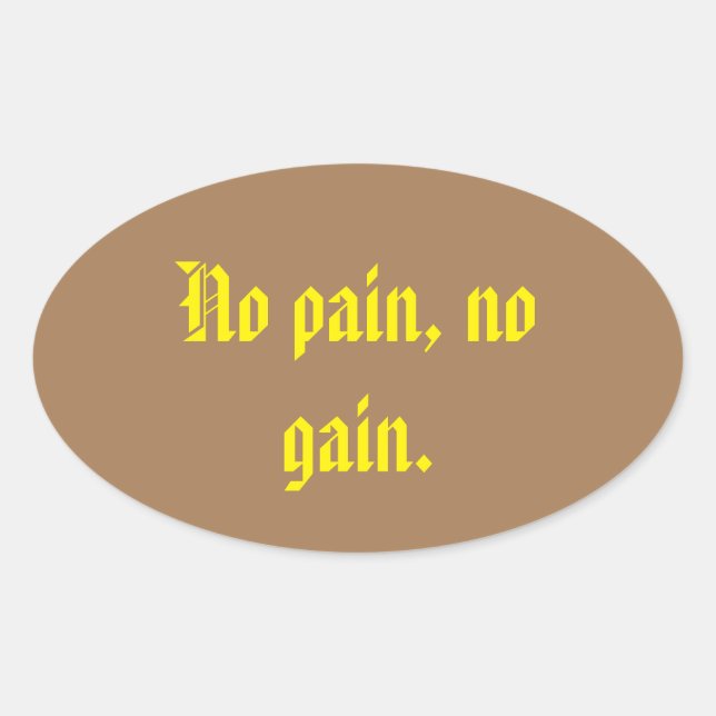 Pegatina Ovalada Citas De Motivación De GIMNASIO Y Marrón Claro (Anverso)