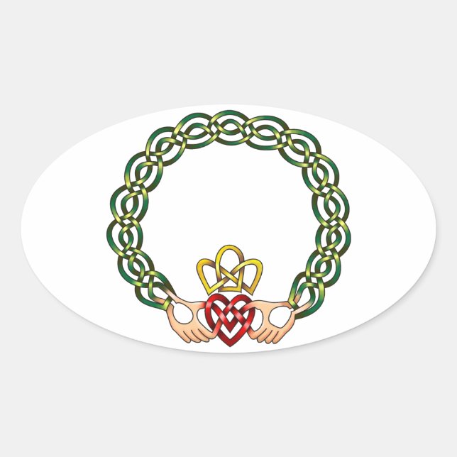 Pegatina Ovalada Claddagh (Anverso)