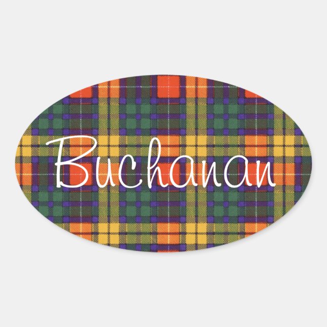 Pegatina Ovalada Clan de la familia Buchanan Plaid Scottish kilt ta (Anverso)