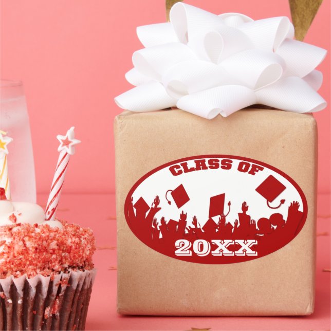 Pegatina Ovalada Clase de Graduación Roja de Pegatinas del año actu (Fiesta)