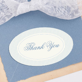 Pegatina Ovalada Clásicas Rayas Azules Claras Gracias Boda