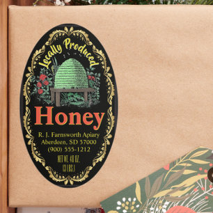 Pegatina Ovalada Clásico Beehive Local Honey Jar