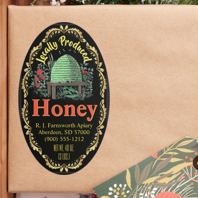Pegatina Ovalada Clásico Beehive Local Honey Jar (Subido por el creador)