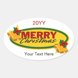 Pegatina Ovalada Classic Custom Text Merry Christmas Oval Sticker
