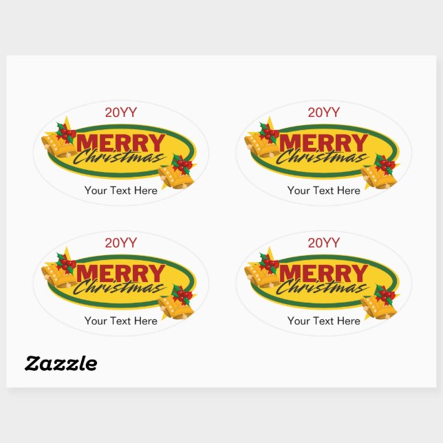 Pegatina Ovalada Classic Custom Text Merry Christmas Oval Sticker (Hoja)