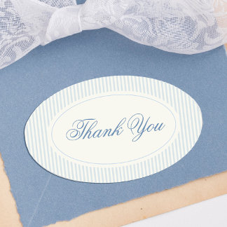 Pegatina Ovalada Classic Light Blue Stripes Thank You Wedding