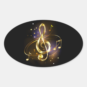 Pegatina Ovalada Clef Musical de Triple Dorado