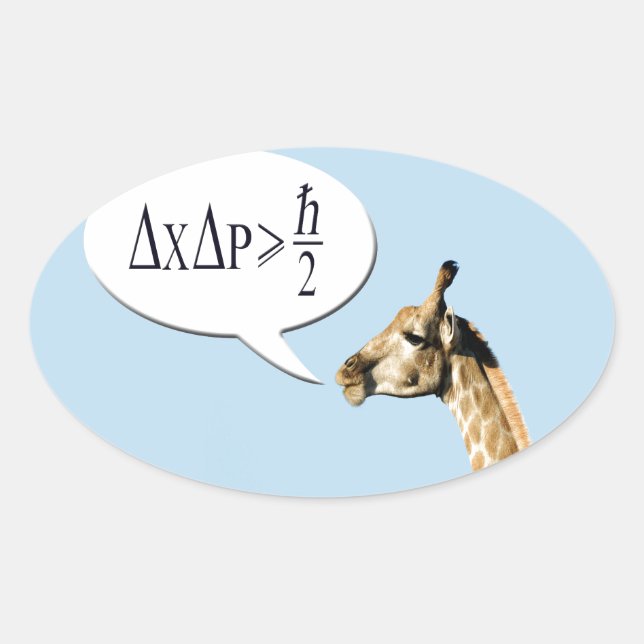 Pegatina Ovalada Clever giraffe explica la incertidumbre de Heisenb (Anverso)