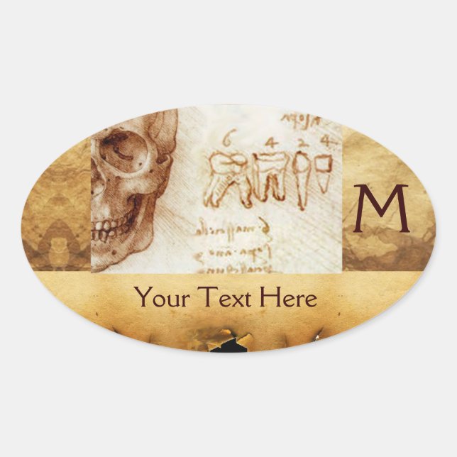 Pegatina Ovalada CLÍNICA DENTAL ,MONOGRAM DENTISTA ,Parche antiguo (Anverso)