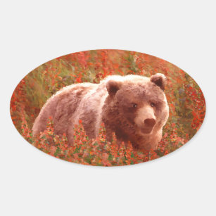Pegatina Ovalada Club de oso pardo en pintura de marihuana de fuego