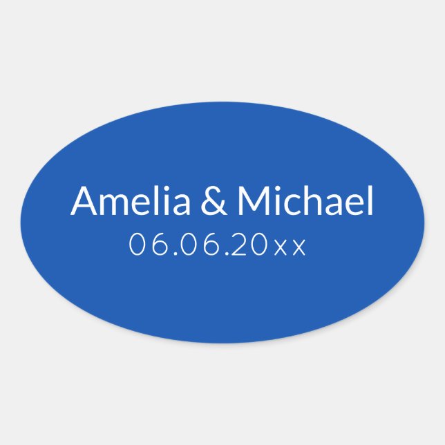 Pegatina Ovalada Cobalt Blue minimalist save the date (Anverso)