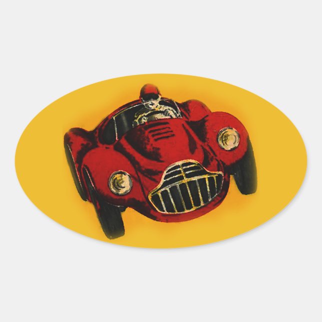 Pegatina Ovalada Coche de Carreras automática amarillo rojo antiguo (Anverso)