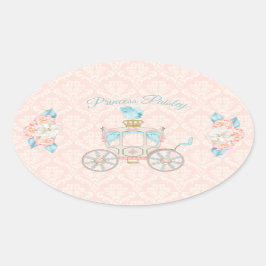 Pegatina Ovalada Coche de Hadas Princesa Rosas Rubor Marfil Aqua
