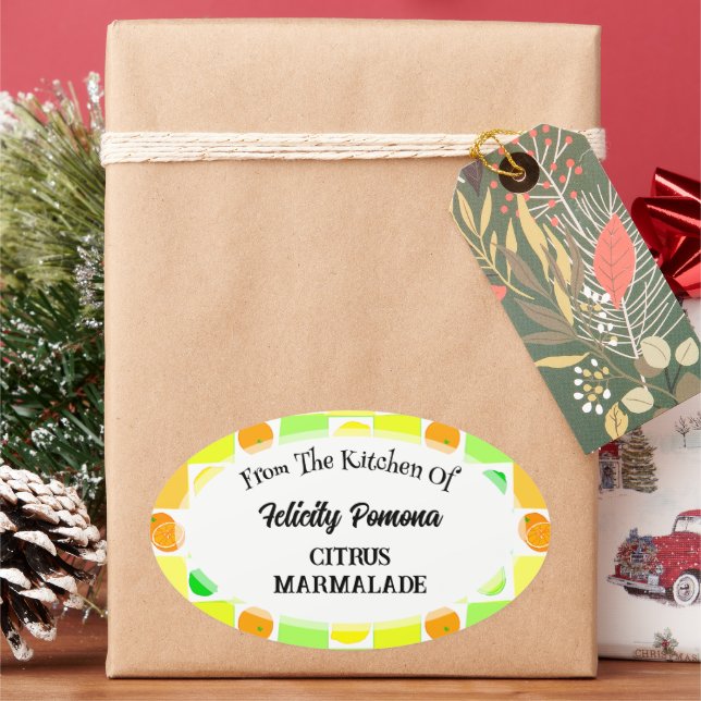 Pegatina Ovalada Cocina de limón, limón y cítricos Naranjas (Vacaciones)