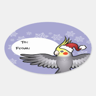 Pegatina Ovalada Cockatiel de Navidad