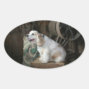 Pegatina Ovalada cocker spaniel americano sentado