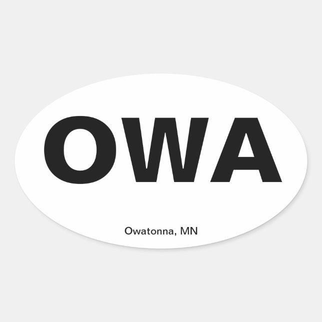 Pegatina Ovalada Código del Aeropuerto - Owatonna, Minnesota (Anverso)