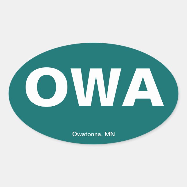 Pegatina Ovalada Código del Aeropuerto - Owatonna, Minnesota (Anverso)
