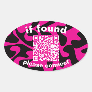 Pegatina Ovalada Código QR lima verde adorable perdido encontrado