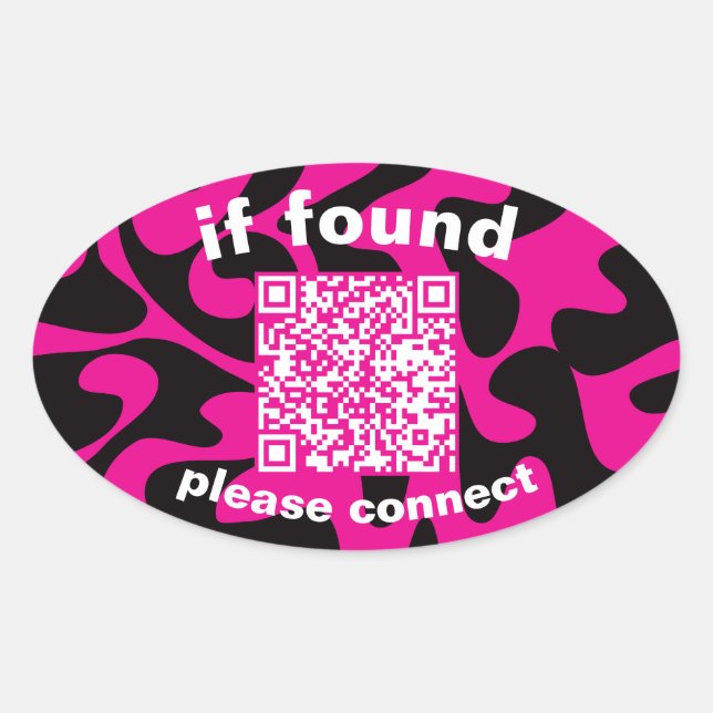 Pegatina Ovalada Código QR lima verde adorable perdido encontrado (Anverso)