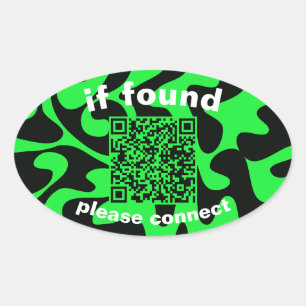 Pegatina Ovalada Código QR lima verde lindo perdido encontrado
