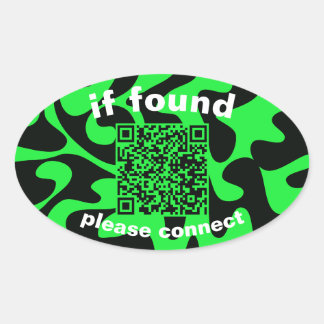 Pegatina Ovalada Código QR lima verde lindo perdido encontrado
