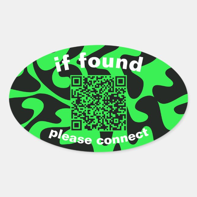 Pegatina Ovalada Código QR lima verde lindo perdido encontrado (Anverso)