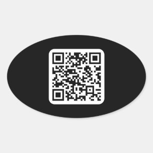 Pegatina Ovalada Código QR moderno editable   Blanco negro o cualqu