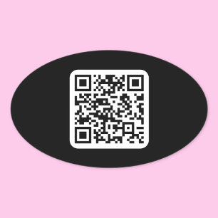 Pegatina Ovalada Código QR moderno editable Blanco negro o cualqu