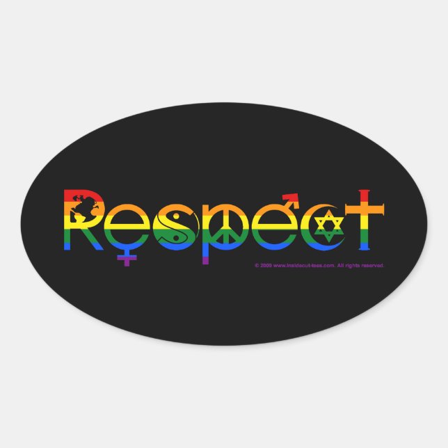 Pegatina Ovalada Coexistir con Respeto Orgullo Gay (Anverso)