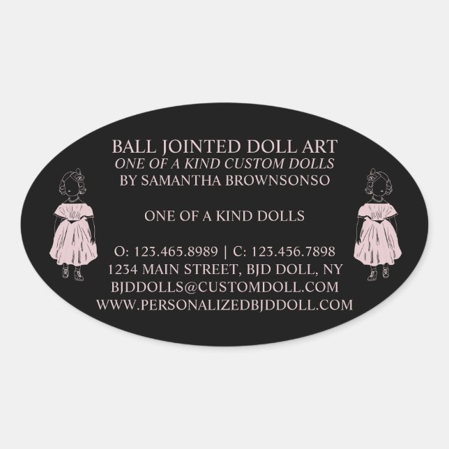 Pegatina Ovalada Coleccionador de muñecas de Fahion negro (Anverso)