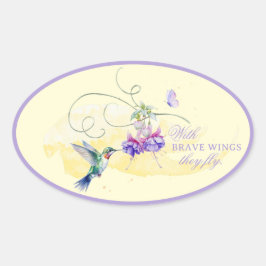 Pegatina Ovalada Colibrí inspirador y mariposa