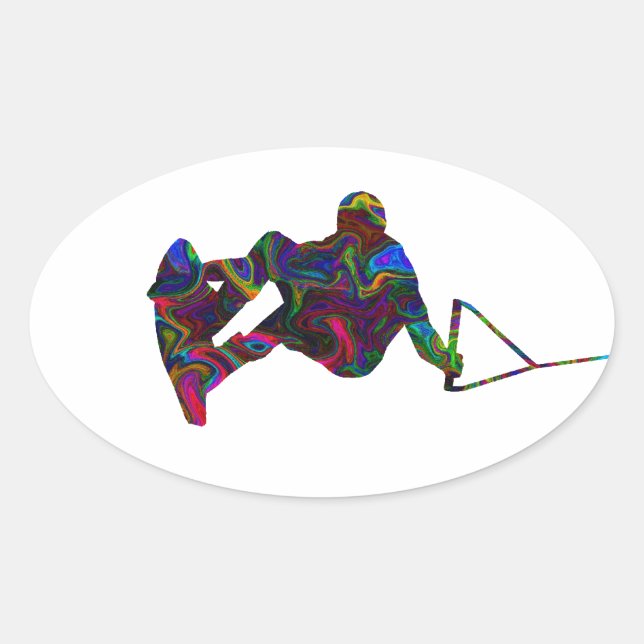 Pegatina Ovalada Colores salvajes Wakeboarder (Anverso)