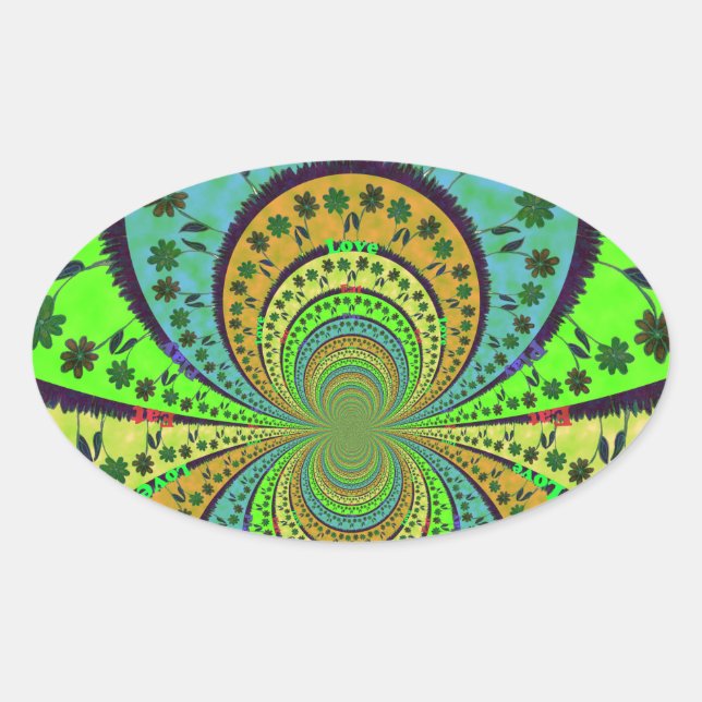 Pegatina Ovalada Colores tradicionales africanos Arte floral Kaleid (Anverso)