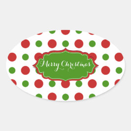 Pegatina Ovalada Coloridos Navidades polkadots rojos y verdes