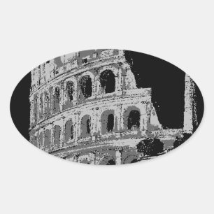 Pegatina Ovalada Colosseo blanco y negro