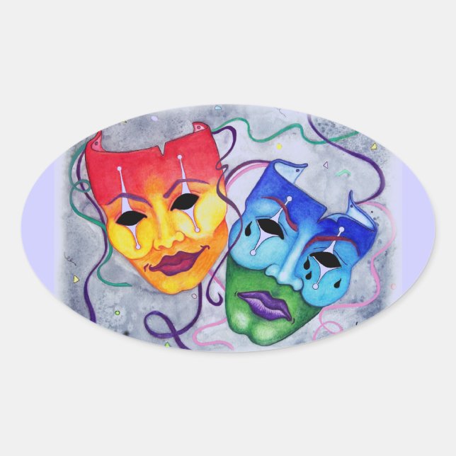 Pegatina Ovalada Comedia y tragedia (Anverso)