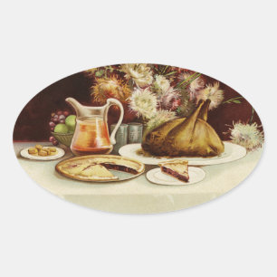 Pegatina Ovalada Comida vintage de Acción de Gracias